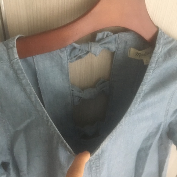 Madewell 100% Cotton Denim Dress Tie-back bows - Picture 4 of 6